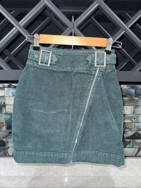 Urban Outfitters Teal Corduroy Asymmetrical Zip Mini Skirt